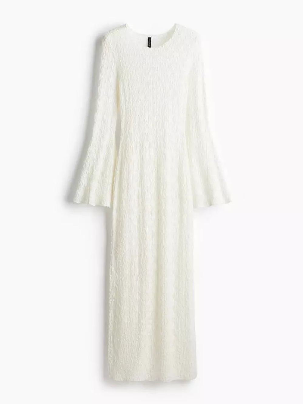 H&M Textured Bell-Sleeve Bodycon Dress with Slit in Ivory NWOT